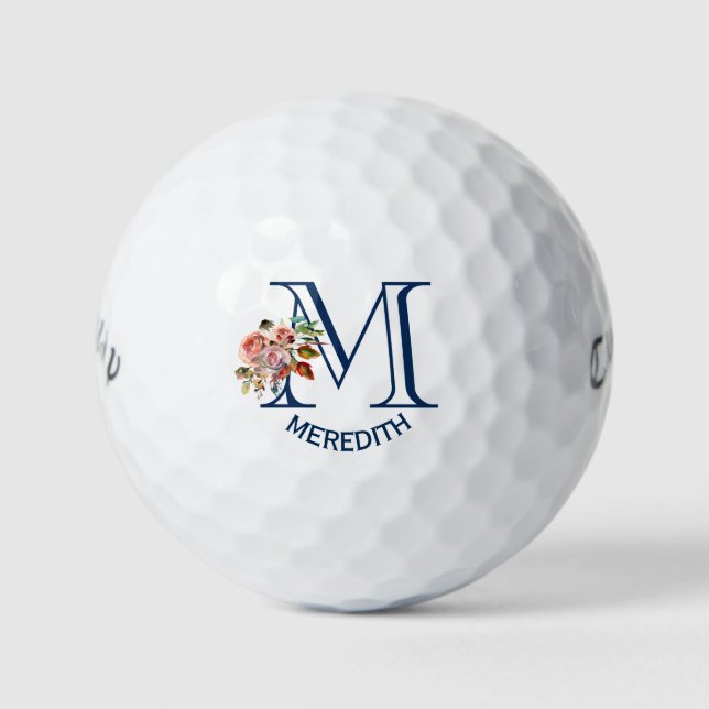 Lovely Elegant Floral Monogrammed Custom  Golf Balls (Front)