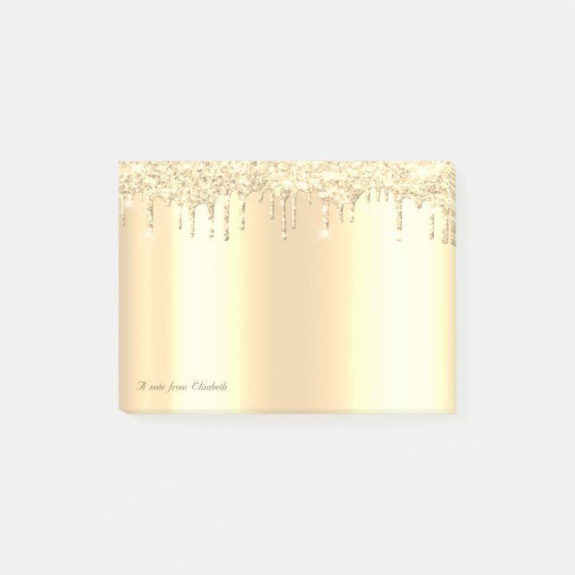 Lovely Elegant Gold Glitter Drips Post-it Notes (Front)