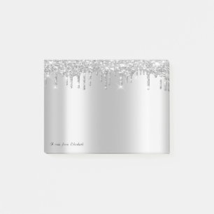Lovely Elegant Silver Glitter Drips Post-it Notes