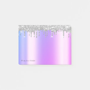 Lovely Elegant Violet Silver Glitter Drips Post-it Notes