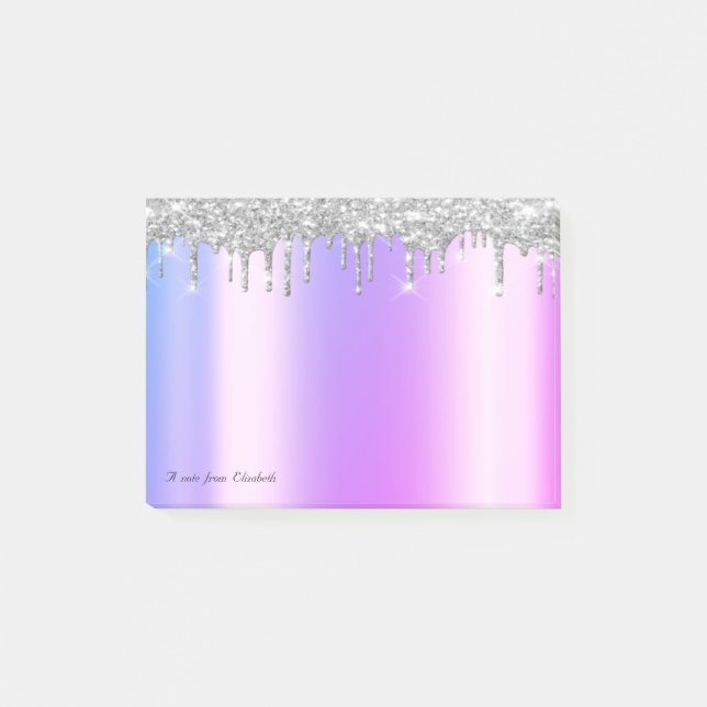 Lovely Elegant Violet Silver Glitter Drips Post-it Notes (Front)