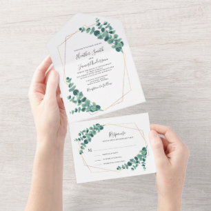 Lovely Eucalyptus Geometric Wreath Wedding All In One Invitation