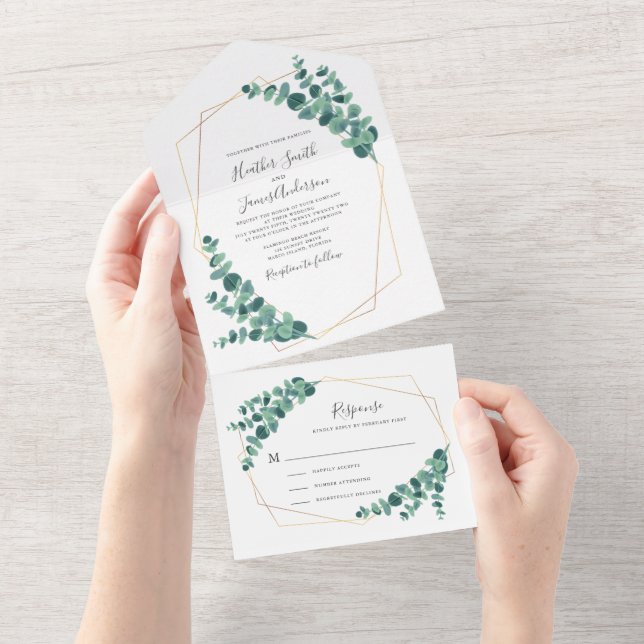 Lovely Eucalyptus Geometric Wreath Wedding All In One Invitation (Tearaway)