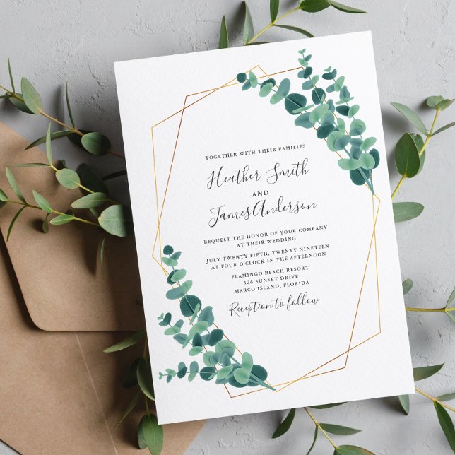 Lovely Eucalyptus Geometric Wreath Wedding Invitation (Creator Uploaded)