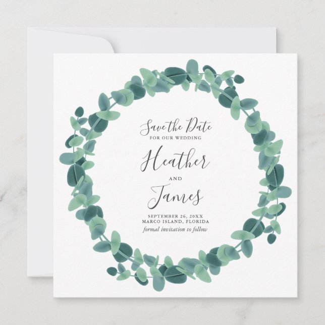 Lovely Eucalyptus Wedding Save The Date (Front)