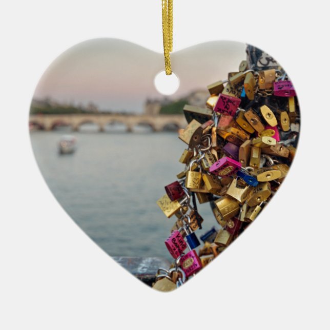 Lovely Evening Sky in Paris with Love Locks Ceramic Ornament (Front)