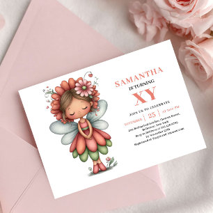 Lovely Fairy Girl Birthday Pink Floral Pastel Invitation