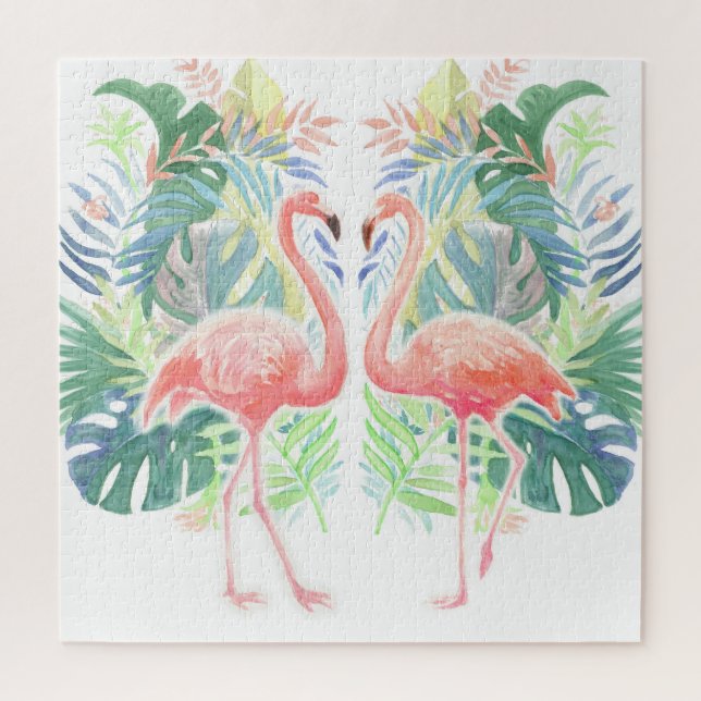 Lovely Fairy Tale For Two Flamingo Tropical Flower Jigsaw Puzzle (Vertical)