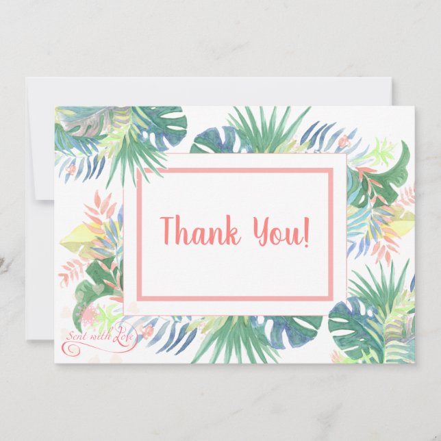 Lovely Fairy Tale For Two Flamingo Tropical Flower Thank You Card (Front)