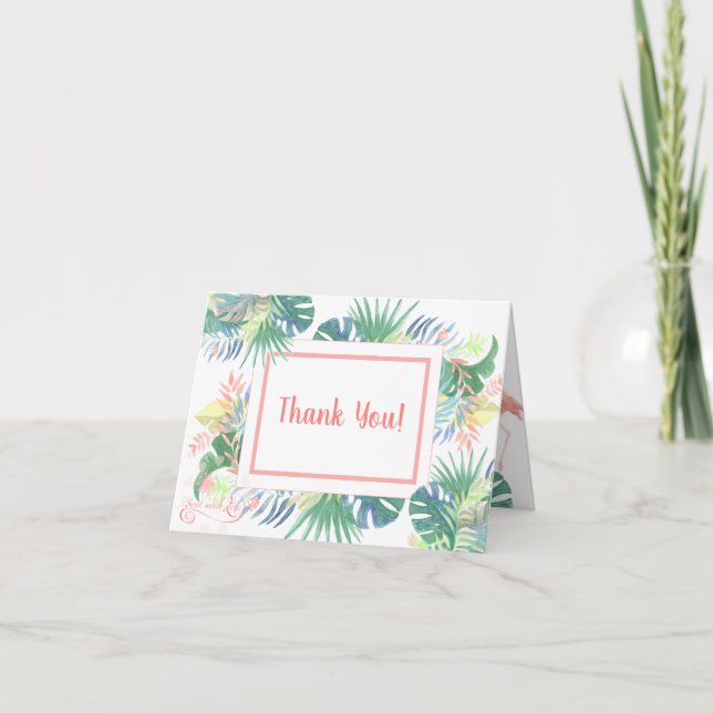 Lovely Fairy Tale For Two Flamingo Tropical Flower Thank You Card (Front)