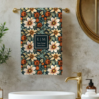 Lovely Fall Bloom Sage Terracotta Name Bath Towels