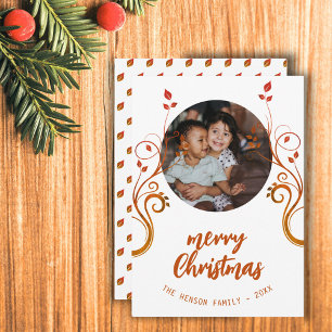 Lovely Family Photo Red Foliage Merry Christmas Holiday Card