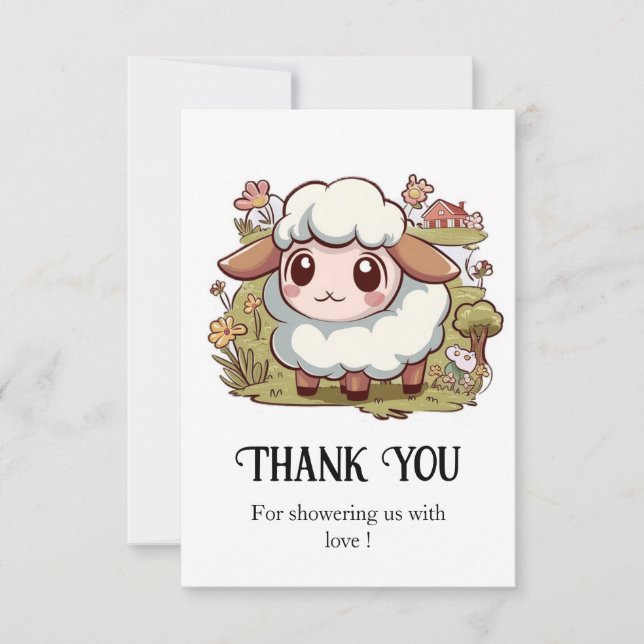 Lovely Farmyard Sheep Baby Shower Thank You Card (Front)