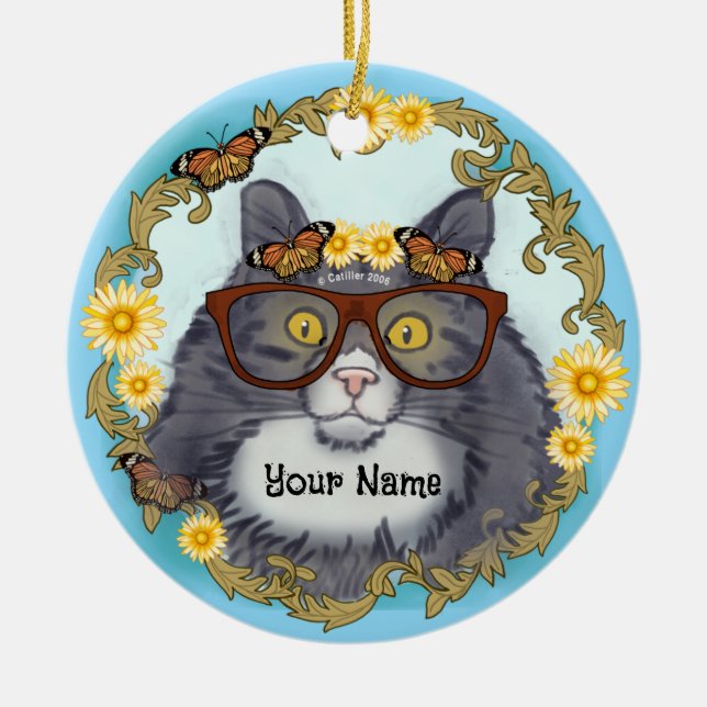 Lovely Floof Cat  Ceramic Ornament (Front)