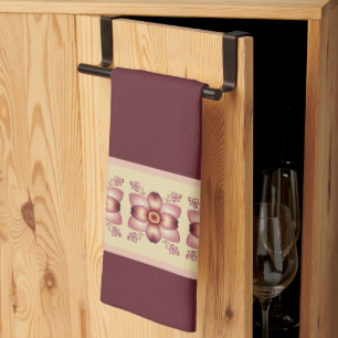 Lovely floral accented burgundy and cream tea towel