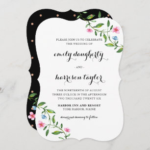 Lovely Floral and Dots Wedding Invitation