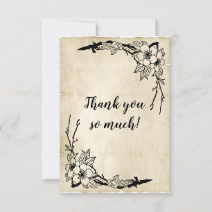 Lovely Floral and Parchment Vintage Wedding Theme Thank You Card
