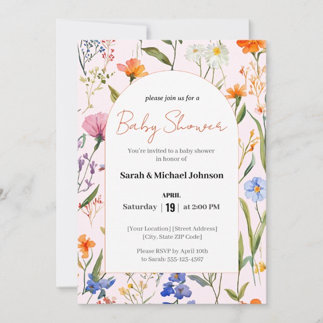 Lovely Floral Baby Shower Invitation (Front)