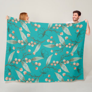 Lovely floral Blue garden for watercolor lovers Fleece Blanket