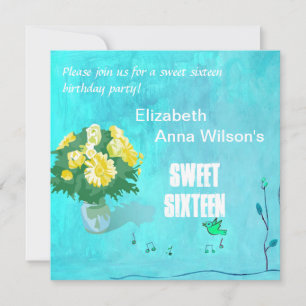 Lovely floral bouquet sweet sixteen birthday party invitation