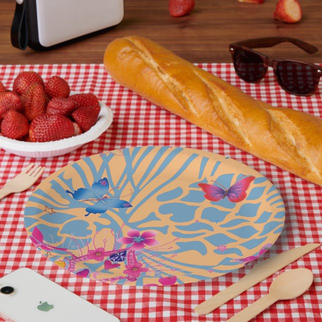 Lovely Floral Butterfly Pattern Paper Plates (Picnic)