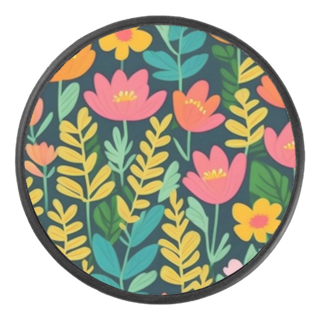 Lovely floral colourful field hockey puck (Front)