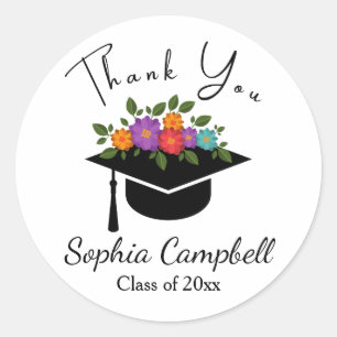 Lovely Floral Graduation Classic Round Sticker