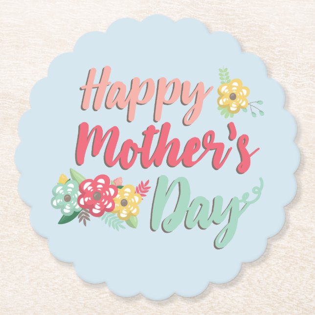 Lovely Floral Happy Mothers Day Paper Coaster (Front)