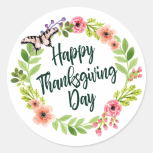 Lovely Floral Happy Thanksgiving   Sticker Seal