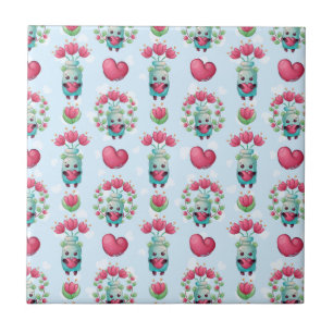 Lovely Floral Mason Jar Hearts Pattern Ceramic Tile