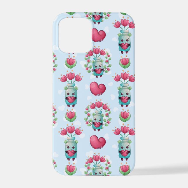Lovely Floral Mason Jar Hearts Pattern iPhone Case (Back)