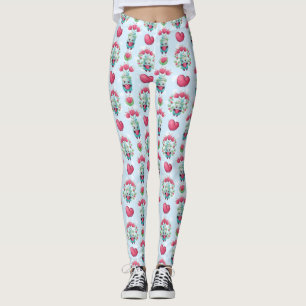 Lovely Floral Mason Jar Hearts Pattern Leggings