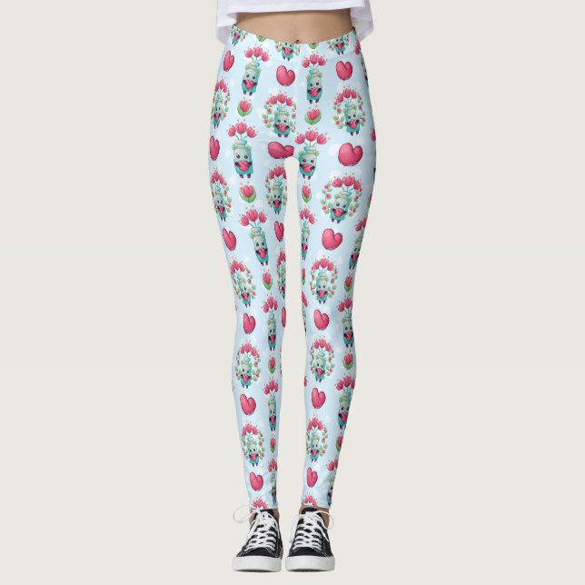Lovely Floral Mason Jar Hearts Pattern Leggings (Front)