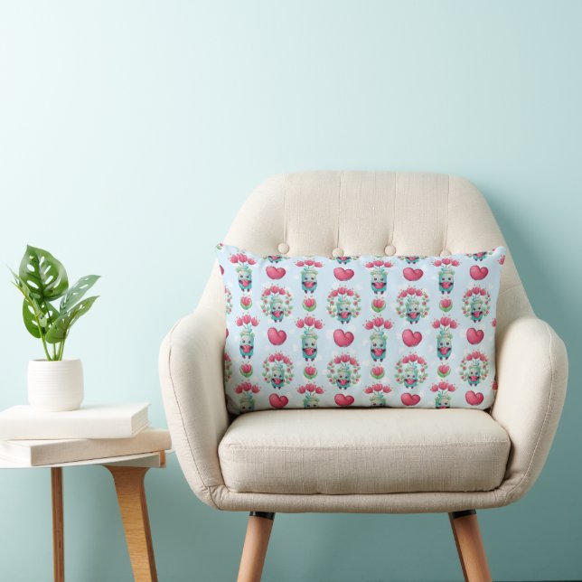 Lovely Floral Mason Jar Hearts Pattern Lumbar Cushion (Chair)