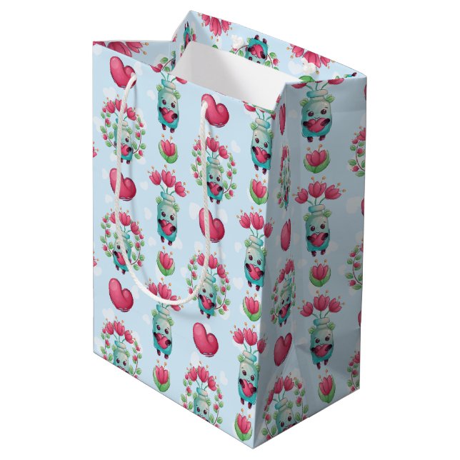 Lovely Floral Mason Jar Hearts Pattern Medium Gift Bag (Back Angled)