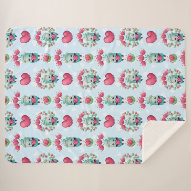 Lovely Floral Mason Jar Hearts Pattern Sherpa Blanket (Front (Horizontal))