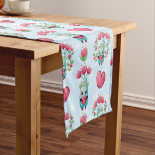 Lovely Floral Mason Jar Hearts Pattern Short Table Runner