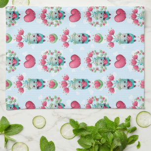 Lovely Floral Mason Jar Hearts Pattern Tea Towel