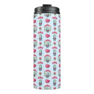 Lovely Floral Mason Jar Hearts Pattern Thermal Tumbler