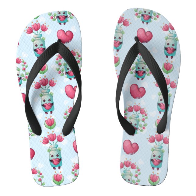 Lovely Floral Mason Jar Hearts Pattern Thongs (Footbed)