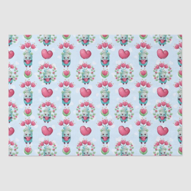 Lovely Floral Mason Jar Hearts Pattern Tissue Paper (Front)