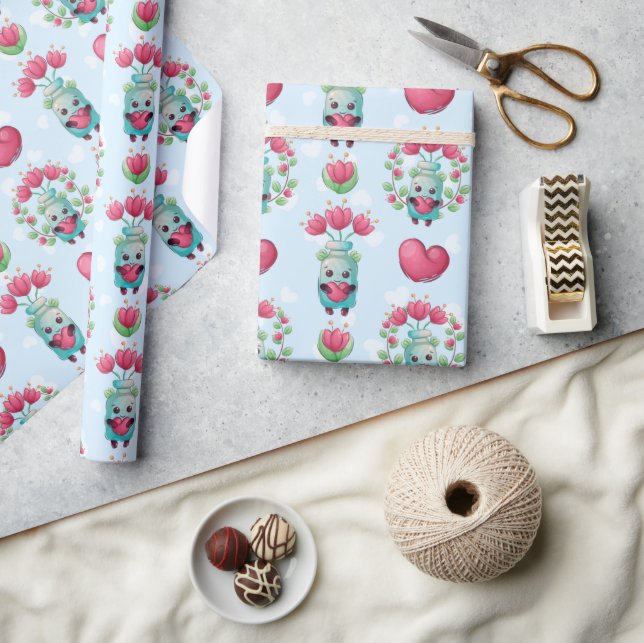 Lovely Floral Mason Jar Hearts Pattern Wrapping Paper (Crafts)
