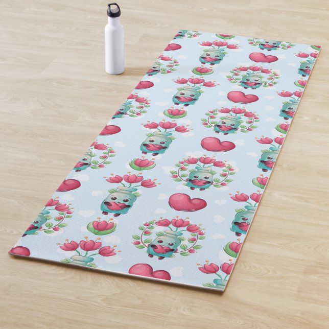 Lovely Floral Mason Jar Hearts Pattern Yoga Mat (In Situ)