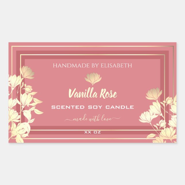 Lovely Floral Pink Gold Product Packaging Labels (Front)