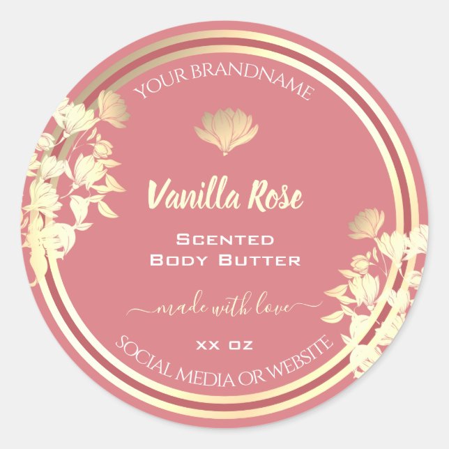 Lovely Floral Pink Gold Product Packaging Labels (Front)