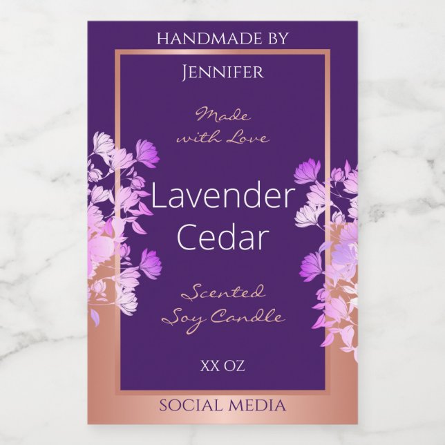 Lovely Floral Product Labels Purple and Rose Gold (Single Label)