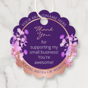 Lovely Floral Purple & Rose Gold Coloured Thank Yo Favour Tags