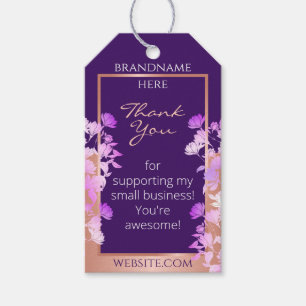 Lovely Floral Purple & Rose Gold Coloured Thank Yo Gift Tags