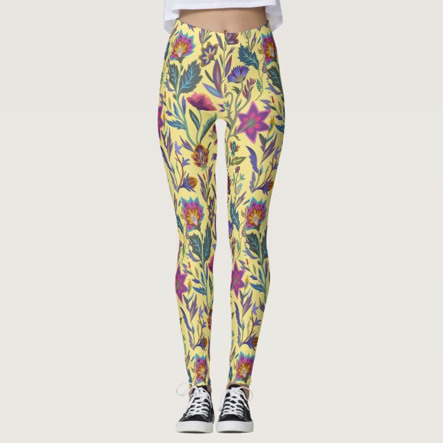 Lovely floral Victorian for her l Yellow Leggings (Front)