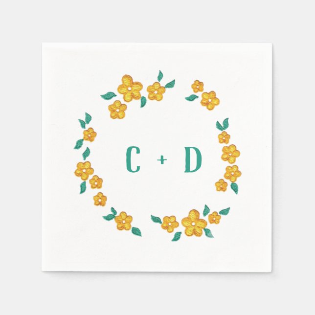 Lovely Floral Wreath Monogram Napkin (Front)